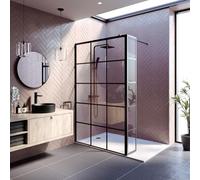 BAYSTONE® 1200mm Wet Room Shower Screen Panel Grid 8mm Toughened Safety Glass Walk in Shower Enclosure + Fixed Return Panel, Matt Black
