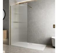 BAYSTONE® 1400mm Wet Room Shower Screen Panel 8mm Fluted Toughened Safety Easy Clean Glass Walk in Shower Enclosure, Frameless Panel, Brushed Brass