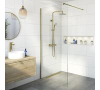 BAYSTONE® 1400mm Wet Room Shower Screen Panel 8mm Toughened Safety Easy Clean Glass Walk in Shower Enclosure, Frameless, Brushed Brass