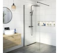 BAYSTONE® 1400mm Wet Room Shower Screen Panel 8mm Toughened Safety Easy Clean Glass Walk in Shower Enclosure, Frameless, Matt Black