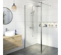 BAYSTONE® 1400mm Wet Room Shower Screen Panel 8mm Toughened Safety Easy Clean Glass Walk in Shower Enclosure + Hinged Return Panel, Frameless, Chrome