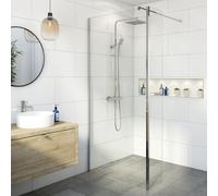 BAYSTONE® 1400mm Wet Room Shower Screen Panel 8mm Toughened Safety Easy Clean Glass Walk in Shower Enclosure + Fixed Return Panel, Frameless, Chrome