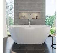 BAYSTONE® 1500 x 730mm Freestanding Double Ended Bath Tub White Gloss Acrylic Luxury Curved for Bathroom Modern Includes Waste