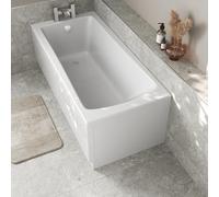 Baystone 1600 x 700mm Single Ended Bath White Gloss Soaking Bathttub, Acrylic Baths for Bathrooms, Straight Wide End, Adjustable Feet, No Panel