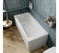 Baystone 1600 x 700mm Single Ended Bath White Gloss Soaking Bathttub, Acrylic Baths for Bathrooms, Straight Wide End, Adjustable Feet, Side Panel Included