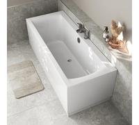 Baystone 1700 x 700mm Double Ended Straight Bath White Gloss Soaking Bathttub, Acrylic Baths for Bathrooms, Straight Square, Adjustable Feet, No Panel