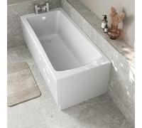 Baystone 1700 x 700mm Single Ended Bath White Gloss Soaking Bathttub, Acrylic Baths for Bathrooms, Straight Wide End, Adjustable Feet, No Panel