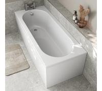 Baystone 1700 x 700mm Single Ended Straight Bath White Gloss Soaking Bathttub, Acrylic Baths for Bathrooms, Straight Curved, Adjustable Feet, No Panel