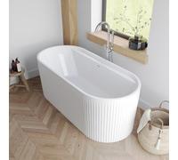 BAYSTONE® 1700 x 750mm Freestanding Double Ended Bath Tub Fluted White Gloss Acrylic Luxury Curved for Bathroom Modern Includes Waste