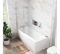 Baystone® 1700 x 750mm Single Ended Straight Shower Bath Tub with Screen White Gloss Acrylic Luxury for Bathroom Alcove Corner Modern