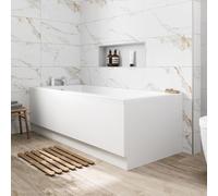 Baystone® 1700 x 750mm Single Ended Straight Shower Bath Tub with Side & End Panel White Gloss Acrylic Luxury for Bathroom Alcove Corner Modern