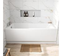 Baystone® 1700 x 750mm Single Ended Straight Shower Bath Tub with Side Panel White Gloss Acrylic Luxury for Bathroom Alcove Corner Modern