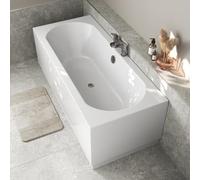 Baystone 1800 x 800mm Double Ended Straight Bath White Gloss Soaking Bathttub, Acrylic Baths for Bathrooms, Straight Curved, Adjustable Feet, No Panel