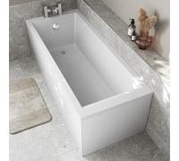 Baystone 1800 x 800mm Single Ended Straight Bath White Gloss Soaking Bathttub, Acrylic Baths for Bathrooms, Straight Square, Adjustable Feet, Side & End Panels Included