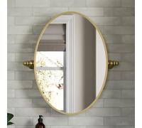 BAYSTONE® 500 x 700mm Brushed Brass Wall Mounted Mirror Vanity Mirrors Framed Oval Traditional Adjustable 4mm Mirrored Glass for Bathroom
