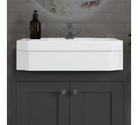BAYSTONE® 600mm Semi-Recessed Basin for Bathroom Vanity Unit 1 Tap Hole & Overflow Wash Basins Sink Ceramic, Traditional White