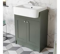 BAYSTONE 620mm Bathroom Vanity Unit Semi-Recessed Basin Sink Storage Cabinet Cupboard Freestanding, 1 Tap Hole Wash Basins, Double Door, Matt Green