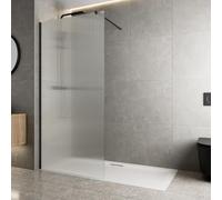 BAYSTONE® 700mm Wet Room Shower Screen Panel 8mm Fluted Toughened Safety Easy Clean Glass Walk in Shower Enclosure, Frameless Panel, Matt Black