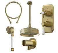 Baystone® Bathroom Thermostatic Mixer Shower with Round Rainfall Drencher Head Handset & Concealed Valve Ceiling Mounted Traditional, Brushed Brass
