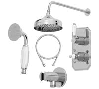 Baystone® Bathroom Thermostatic Mixer Shower with Round Rainfall Drencher Head Handset & Concealed Valve Wall Mounted Traditional, Chrome