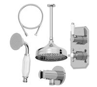 Baystone® Bathroom Thermostatic Mixer Shower with Round Rainfall Drencher Head Handset & Concealed Valve Ceiling Mounted Traditional, Chrome
