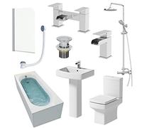 BAYSTONE Complete Bathroom Suite 1700mm Shower Bath Toilet Basin Pedestal Taps Screen