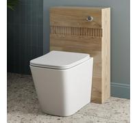 Baystone® Fluted 500mm Bathroom Back to Wall BTW Toilet WC Cloakroom Furniture Unit Pan Soft Close Seat, Dual Flush Cistern Freestanding Modern, Wood