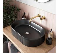 BAYSTONE® Fluted Countertop Basin for Bathroom and Cloakroom Hand Wash Basins Sink Modern Matt Black Oval, 573 x 358mm