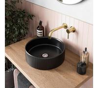 BAYSTONE® Fluted Countertop Basin for Bathroom and Cloakroom Hand Wash Basins Sink Modern Matt Black Round, 360 x 360mm