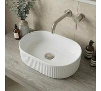 BAYSTONE® Fluted Countertop Basin for Bathroom and Cloakroom Hand Wash Basins Sink Modern White Gloss Oval, 573 x 358mm