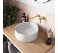 BAYSTONE® Fluted Countertop Basin for Bathroom and Cloakroom Hand Wash Basins Sink Modern White Gloss Round, 360 x 360mm
