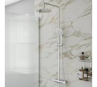 Baystone® Fluted Thermostatic Mixer Shower Set with Rainfall Head Adjustable Riser Rail Handset Hose Exposed Bar Valve Showers Round, Chrome