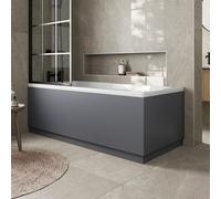 Baystone Modern 1700mm Front Side Panel & 700mm End MDF Bath Panel 18mm Wooden Panels for Bathroom Baths Soaking Tubs, Adjustable Plinth, Easy to Cut, Grey Gloss