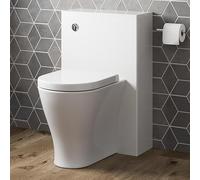 Baystone® Modern Bathroom Cloakroom Back to Wall BTW Toilet WC 500mm Furniture Unit D Shape Pan Soft Close Seat Dual Flush Cistern, White Gloss