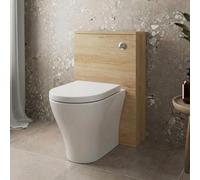 Baystone® Modern Bathroom Cloakroom Back to Wall BTW Toilet WC 500mm Furniture Unit D Shape Pan Soft Close Seat, Dual Flush Cistern, Oak