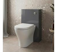 Baystone Modern Bathroom Cloakroom Back to Wall BTW Toilet WC 500mm Slim Furniture Unit D Shape Arles Pan Soft Close Seat, Dual Flush Cistern, Grey Gloss
