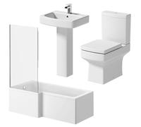 BAYSTONE Modern Bathroom Suite 1600mm Left Hand L Shaped Bath Screen Toilet Basin & Pedestal