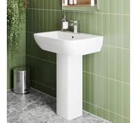 Baystone® Provence 1 Tap Hole Wash Basin Sink & Full Pedestal Bathroom Floor Standing Single Tap Hole Square Ceramic White Gloss
