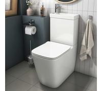 Baystone® Provence Modern Bathroom Cloakroom 2 in 1 Close Coupled Toilet & Wash Basin Combi Set Combined WC Sink with Tap & Waste Square Pan, White Gloss