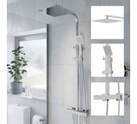 Baystone® Thermostatic Shower Mixer Set with Rainfall Head Adjustable Riser Rail Handset and Hose Showers Thermostat Square, Polished Chrome