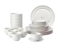 Bayt 6 Person Dinnerware Set - Complete 30 Piece White Porcelain Dinnerware Set | Placemat with Flat Plates, Soup Plates and Chic Dessert Plates