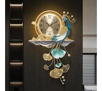 BAYTEWJX 3D Peacock Metal Clock,Large Peacock Wall Clock,with Light,Creative Silent and Non Ticking,for Corridor Living Room Dining Room(59x98cm)