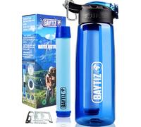 BAYTIZ ® Water Filter Bottle + Purifier Straw - Cartridge with Charcoal Activated Reusable for Travel - Purification Filters for Traveling and Hydration Filtration Jugs Tablets Litre Filtered Jug Life