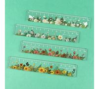 BAYTORY 4 Pack Clear Plastic Rulers 6 Inch, Aesthetic Acrylic Small Ruler, Measuring Drafting Metric Bulk Ruler with Centimeters for School Home Office (Clear Flower 6 Inch)