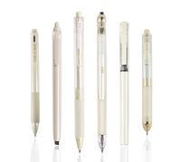 BAYTORY 5pcs Gel Pens and 1pc Highlighter, Quick Dry Ink Fine Point Black 0.5mm, Retractable Rolling Ball Gel Pens Smooth Writing for Journaling Notetaking (Beige)