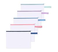 BAYTORY 5Pcs Mesh Zipper Pouch Bags, A4 Waterproof Plastic Document Bag, Zip File Pouch with Handle, Colorful Large Capacity File Holder, for School Office Supplies (Macaroons)