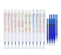 BAYTORY Erasable Pens, Retractable Fine Point 0.5mm Gel Pens with Eraser Clear, 12Pcs Blue Ink Pens & 10Pcs Refills, Smooth Writing for Note Taking Crossword Puzzles (Star)