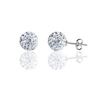 BAYUEBA 925 Sterling Silver Sparkle Crystal Ball Stud Earrings for Women 8 mm