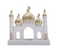 BaYuYPOO Islamic Resin Decoration, Ramadan & Eid Home Decor with Golden Crescent Domes, White Speckled Base, Islamic Architecture Ornament for Mantel, Shelf, Table Centerpiece