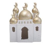 BaYuYPOO Islamic Resin Decoration, Ramadan & Eid Home Decor with Golden Crescent Domes, White Speckled Base, Islamic Architecture Ornament for Mantel, Shelf, Table Centerpiece